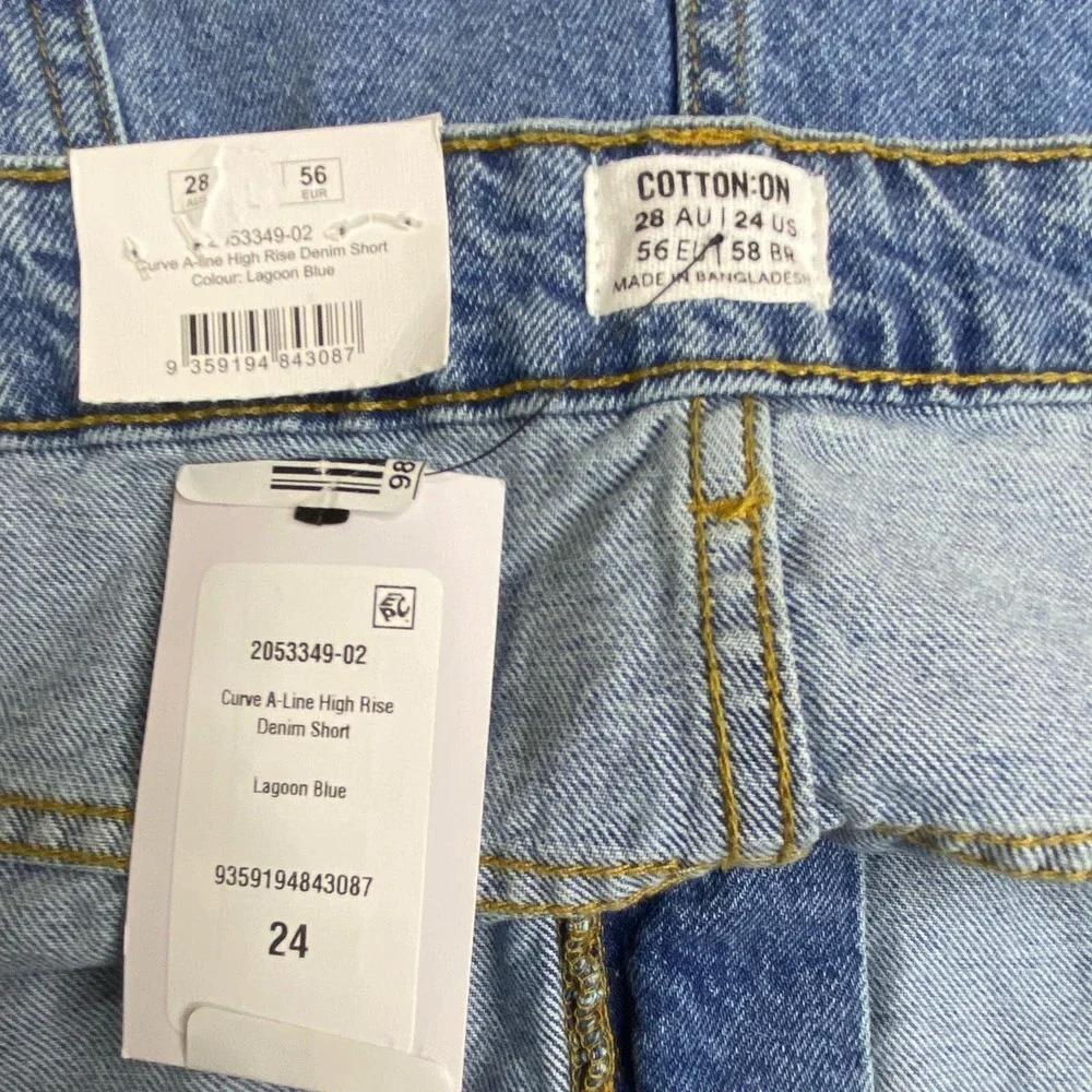 Cotton:On Plus Size 24 Curve A-Line High Rise Denim Cut Off‎ Shorts Medium Wash
